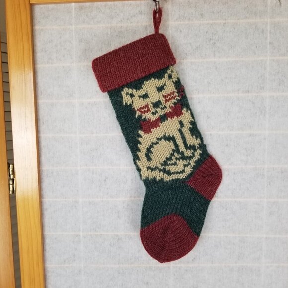 Knitted Christmas Stocking Small Dog Terrier Yorkie Maybe a Cat 12" - Picture 2 of 6